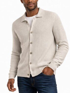 M Magaschoni Men's Oatmeal Textured Knit Cardigan - Size Medium - NWT $78